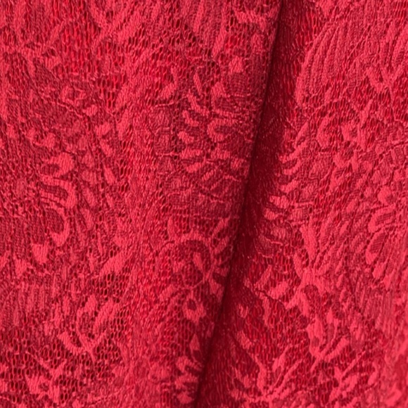 Women’s Red Skirt Lace Jacquard Pleated High Waist Floral Pleated A-Line NEW - Picture 9 of 11